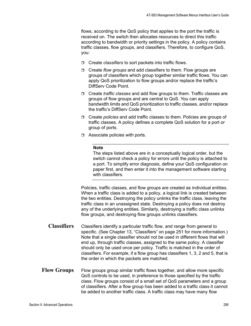 Classifiers, Flow groups, Classifiers flow groups | Allied Telesis AT-S63 User Manual | Page 299 / 822