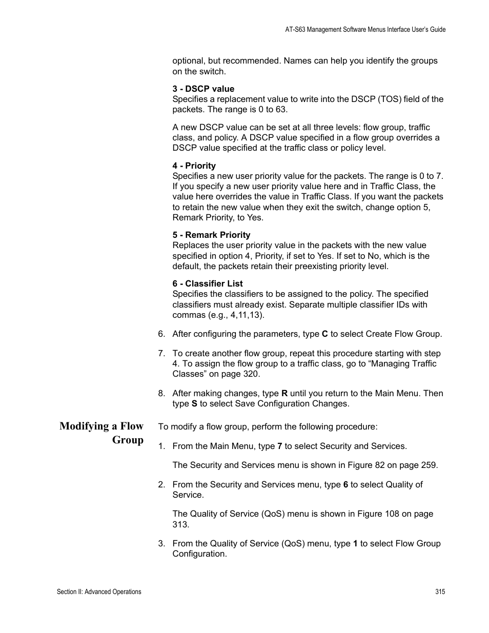 Modifying a flow group | Allied Telesis AT-S63 User Manual | Page 315 / 822