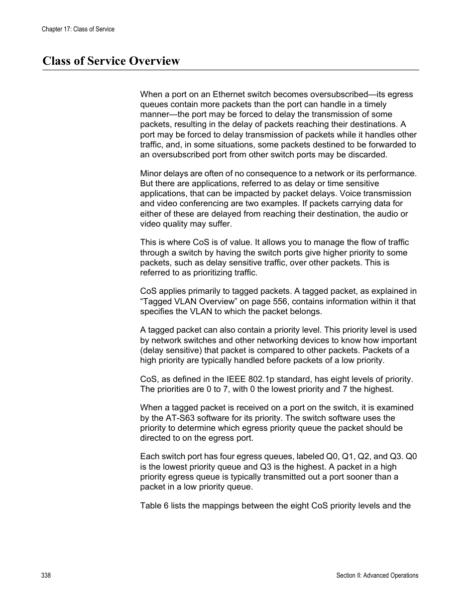 Class of service overview | Allied Telesis AT-S63 User Manual | Page 338 / 822