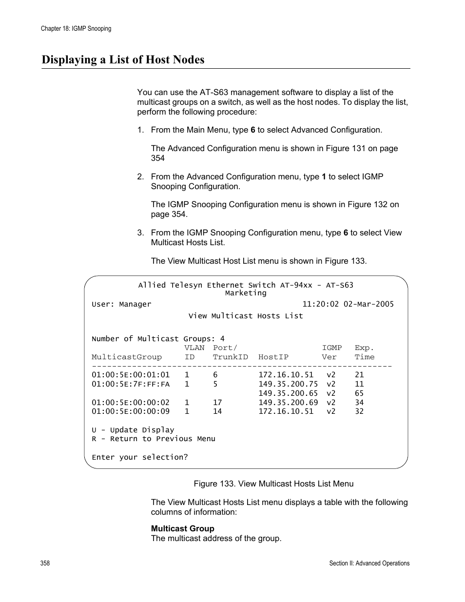 Displaying a list of host nodes | Allied Telesis AT-S63 User Manual | Page 358 / 822
