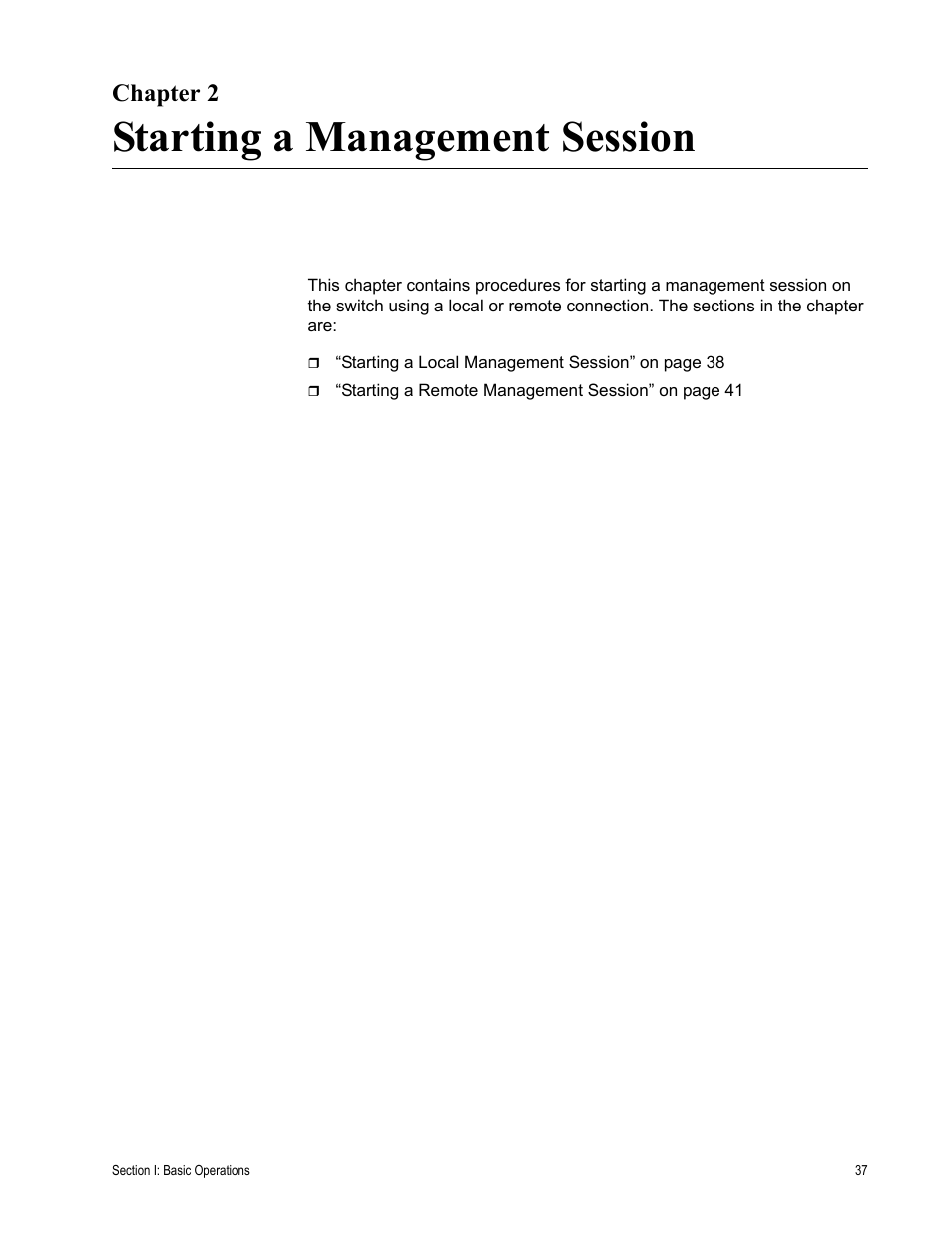 Chapter 2, Starting a management session, R 2: starting a management session | Allied Telesis AT-S63 User Manual | Page 37 / 822