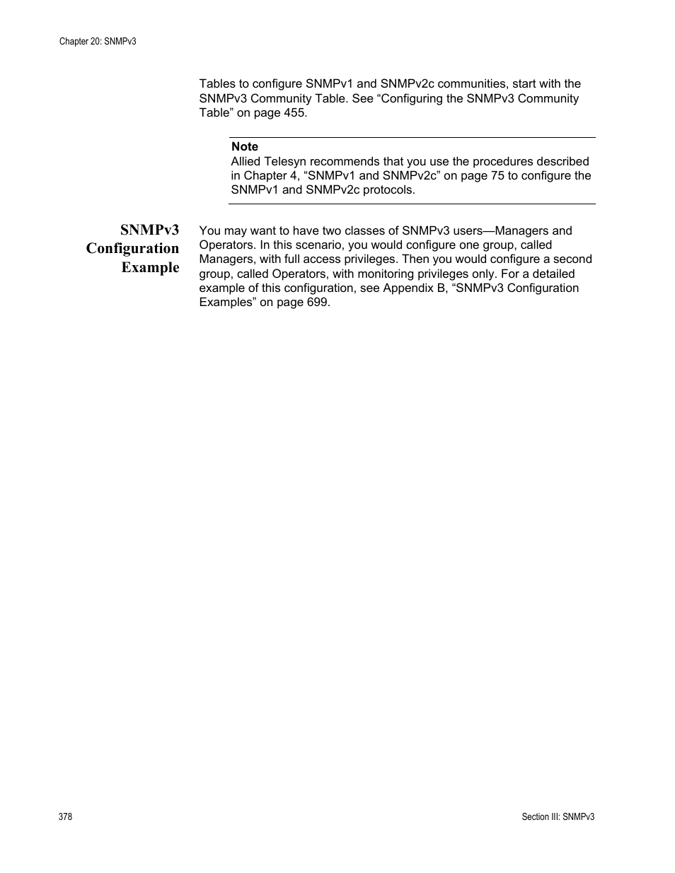 Snmpv3 configuration example | Allied Telesis AT-S63 User Manual | Page 378 / 822