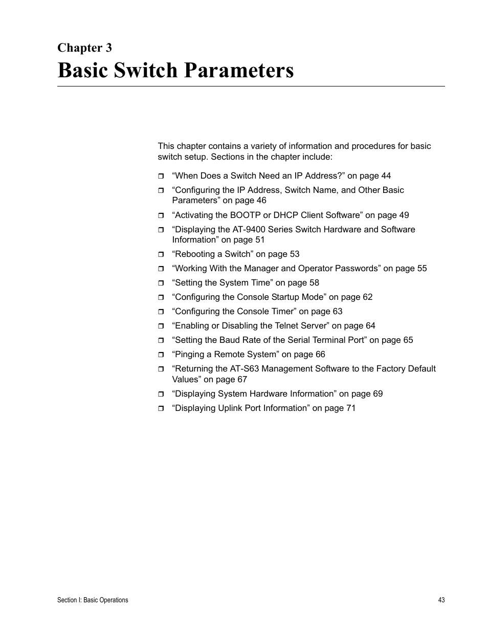 Chapter 3, Basic switch parameters | Allied Telesis AT-S63 User Manual | Page 43 / 822