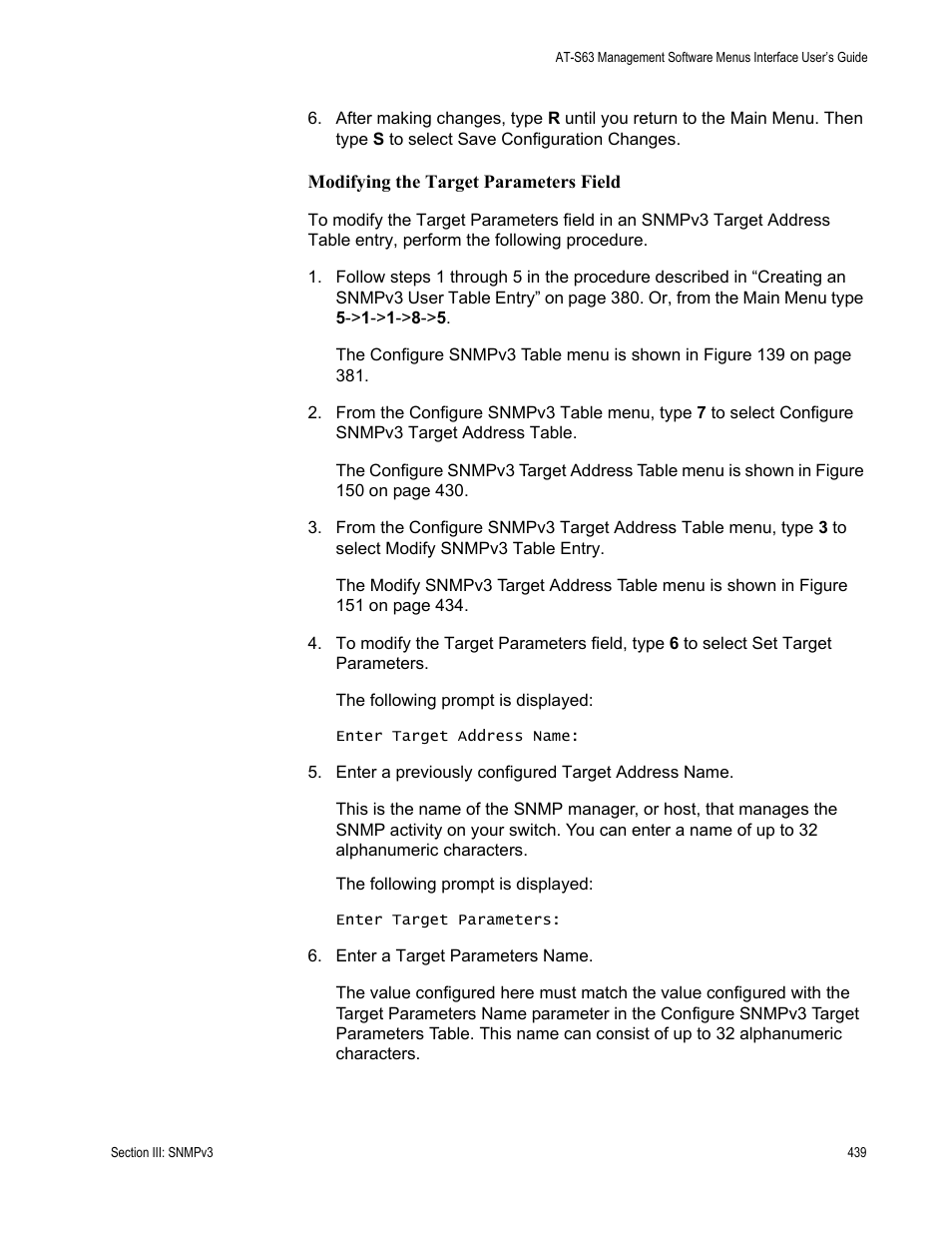 Modifying the target parameters field | Allied Telesis AT-S63 User Manual | Page 439 / 822