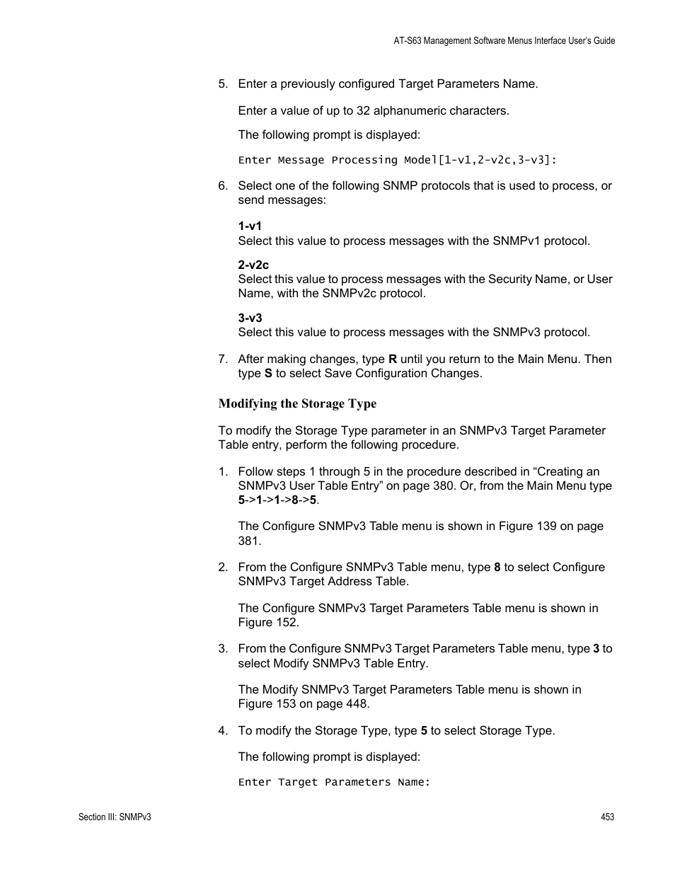 Modifying the storage type | Allied Telesis AT-S63 User Manual | Page 453 / 822
