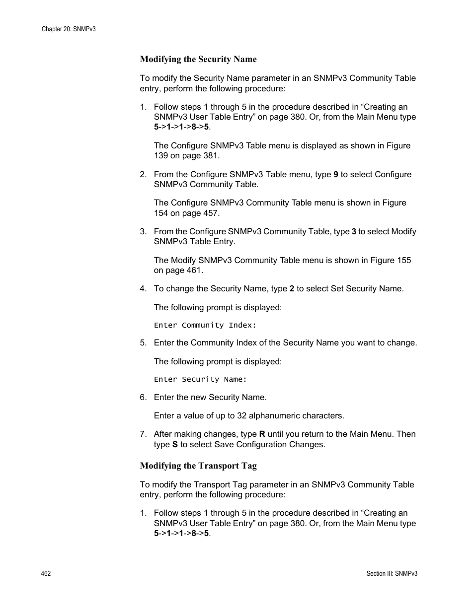 Modifying the security name, Modifying the transport tag | Allied Telesis AT-S63 User Manual | Page 462 / 822