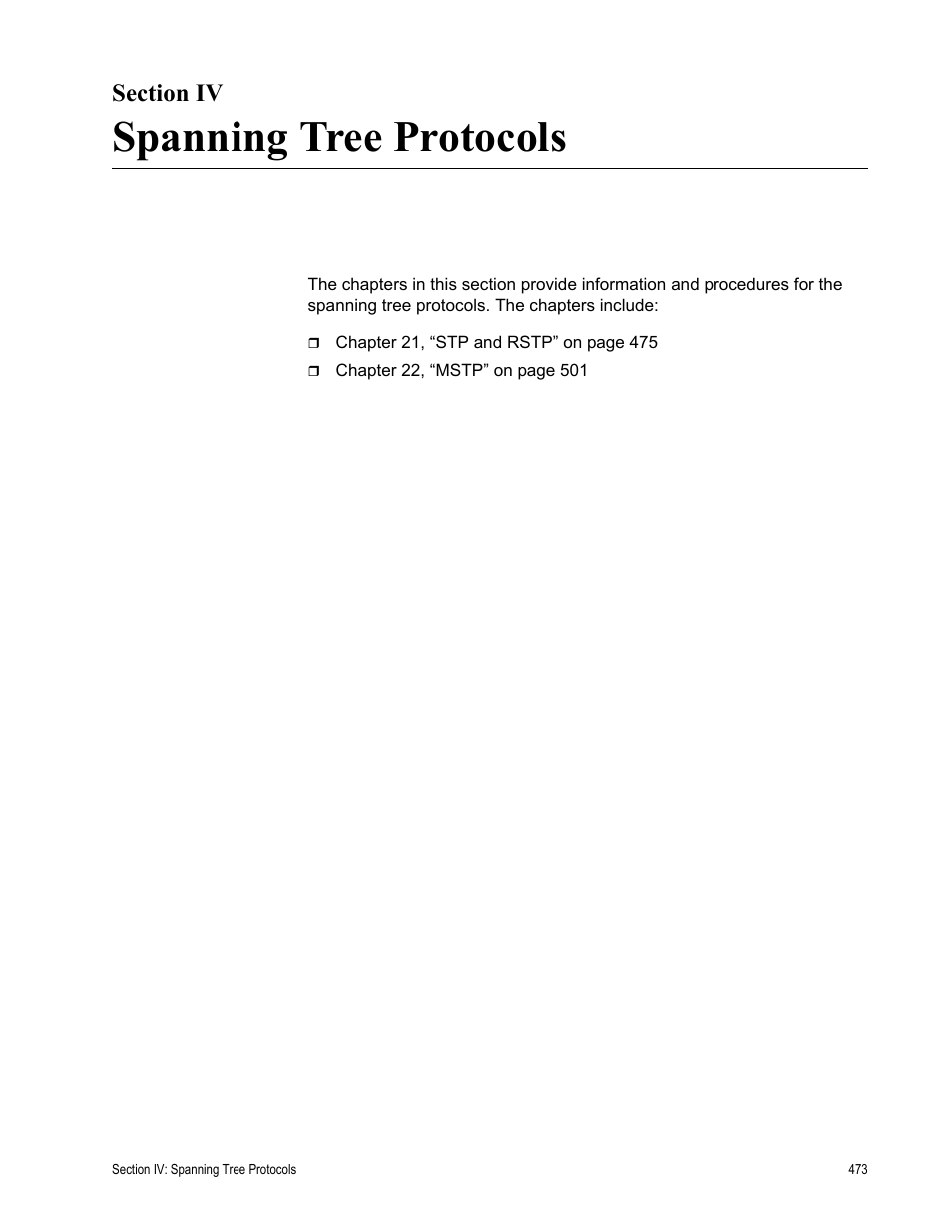 Section iv, Spanning tree protocols, Section iv: spanning tree protocols | Allied Telesis AT-S63 User Manual | Page 473 / 822