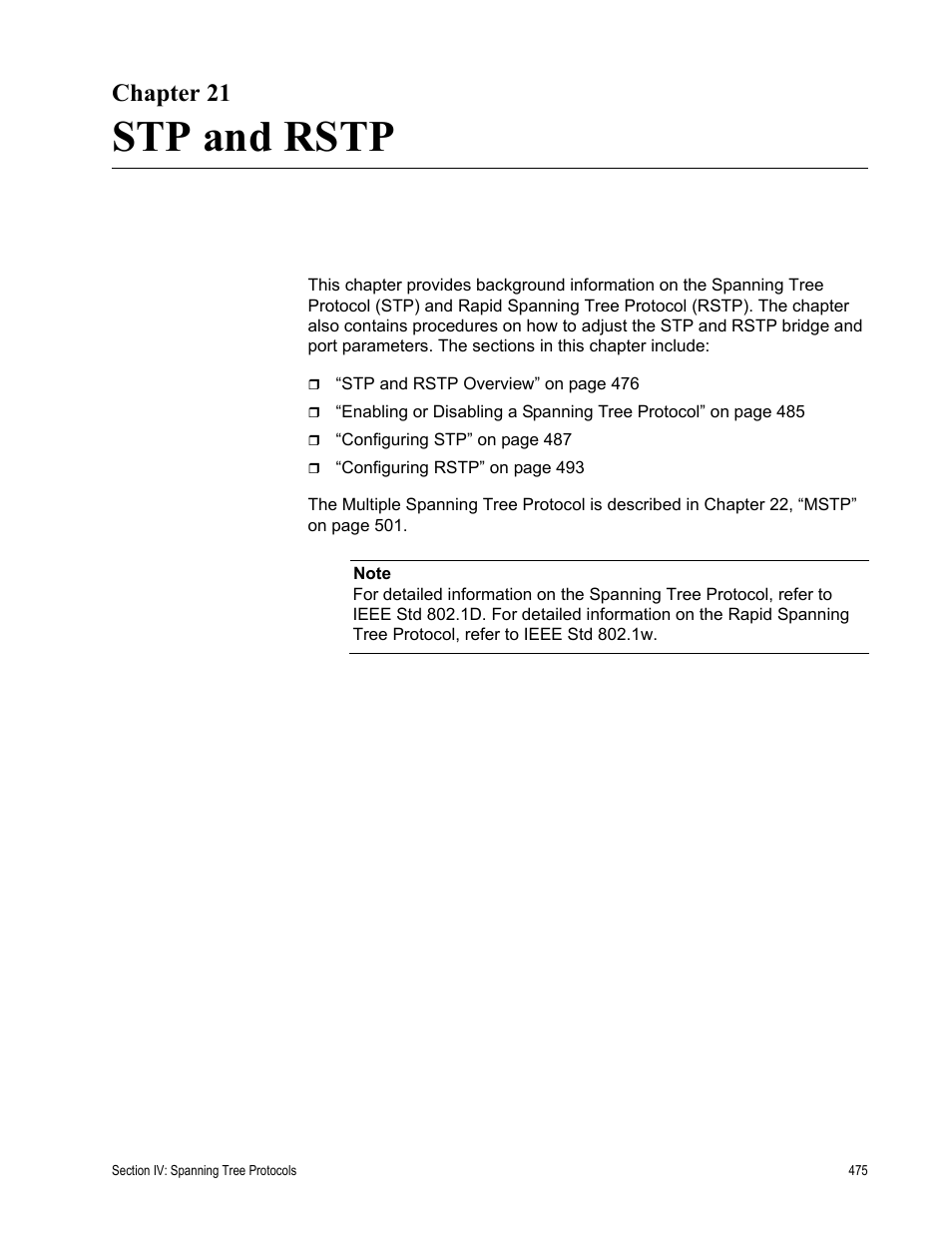 Chapter 21, Stp and rstp | Allied Telesis AT-S63 User Manual | Page 475 / 822