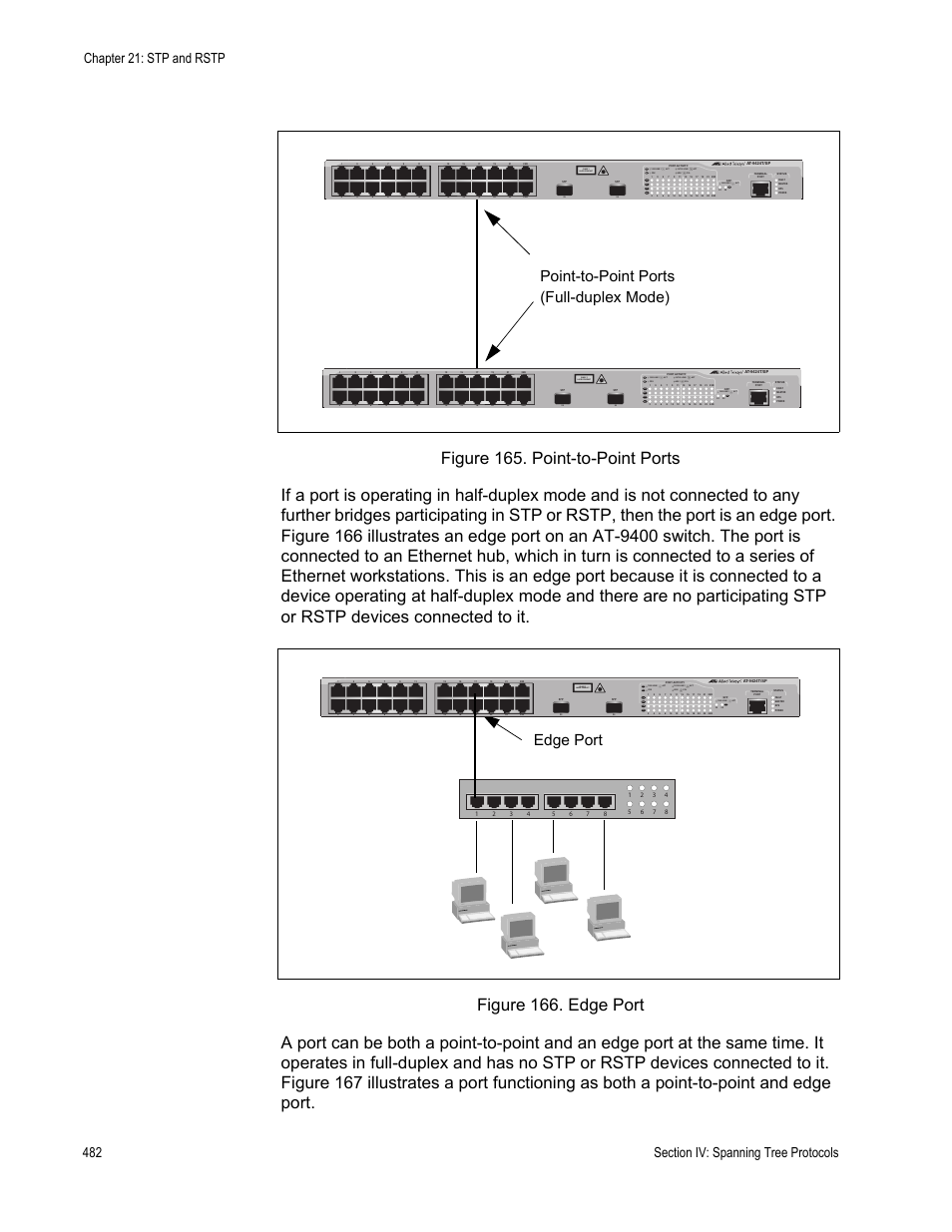 Point-to-point ports (full-duplex mode), Edge port, Class 1 laser product | L/a d/c d/c l/a d/c l/a | Allied Telesis AT-S63 User Manual | Page 482 / 822