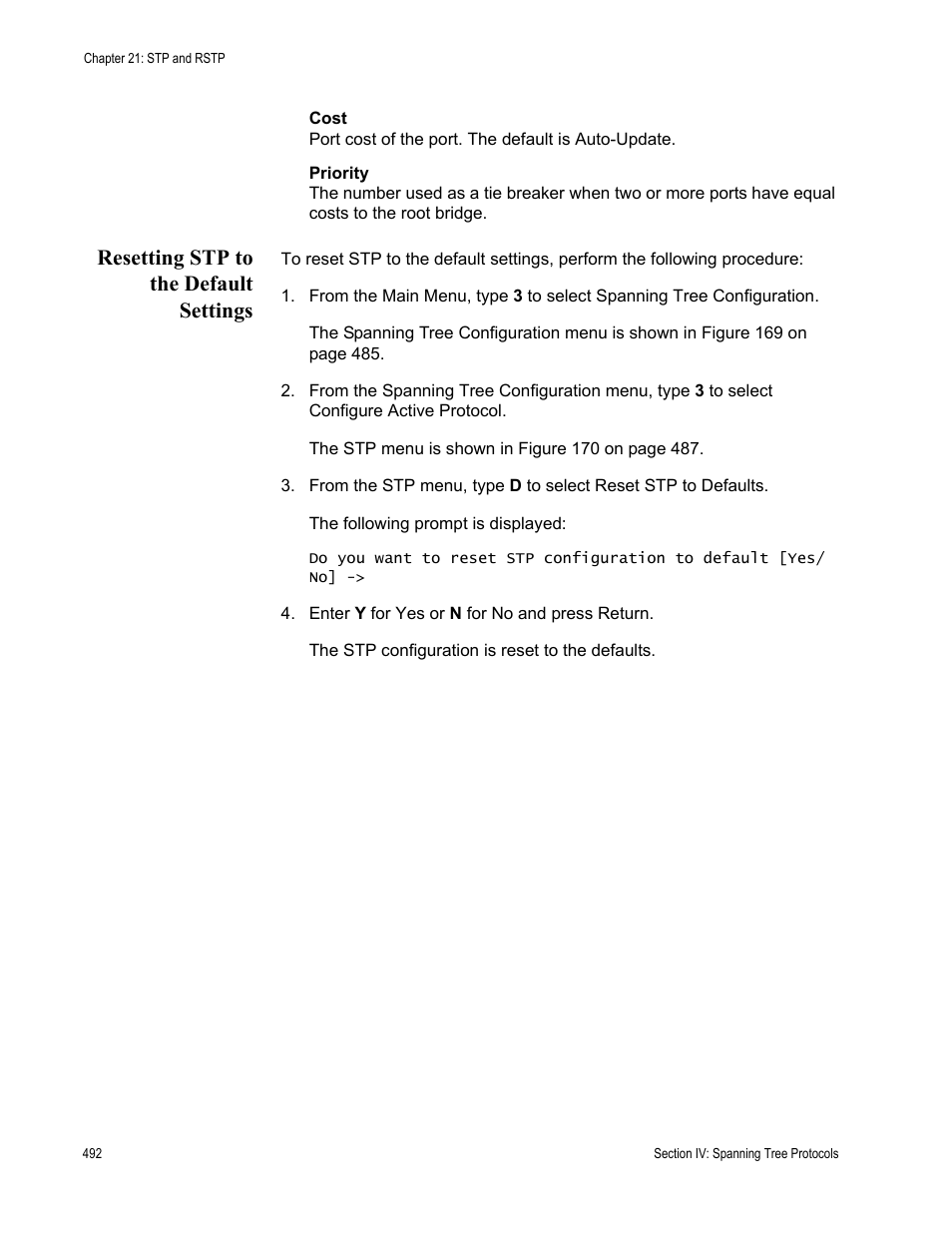 Resetting stp to the default settings | Allied Telesis AT-S63 User Manual | Page 492 / 822