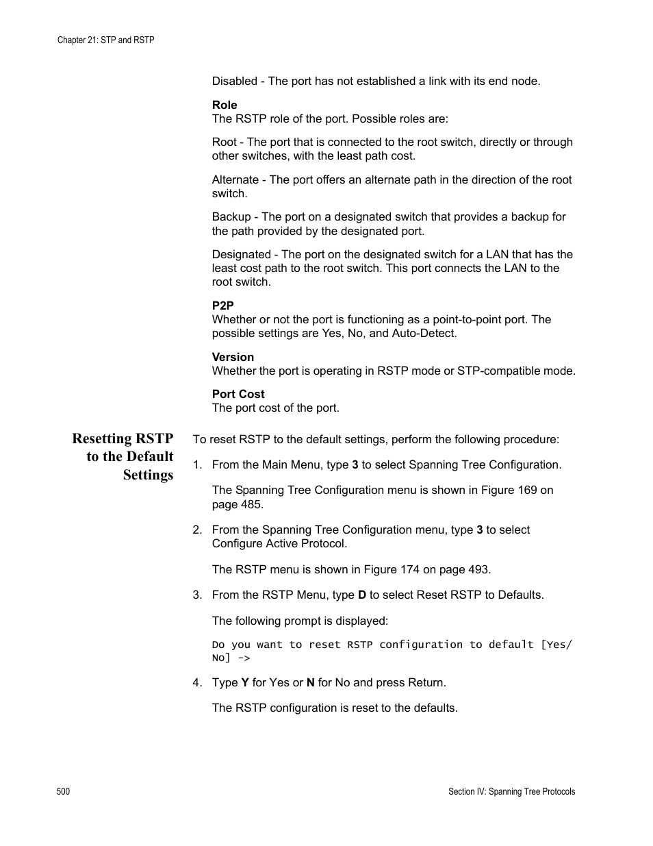 Resetting rstp to the default settings | Allied Telesis AT-S63 User Manual | Page 500 / 822