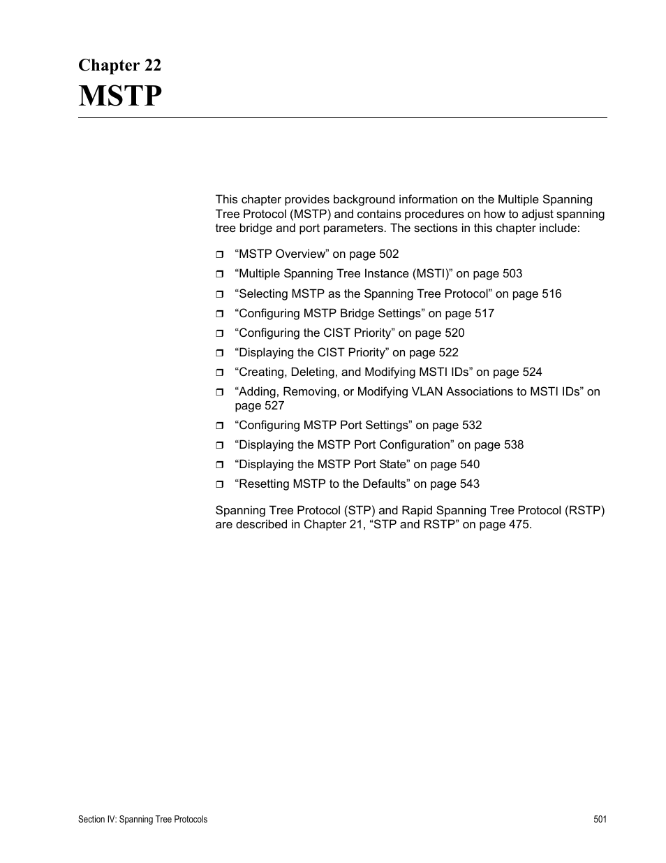 Chapter 22, Mstp | Allied Telesis AT-S63 User Manual | Page 501 / 822