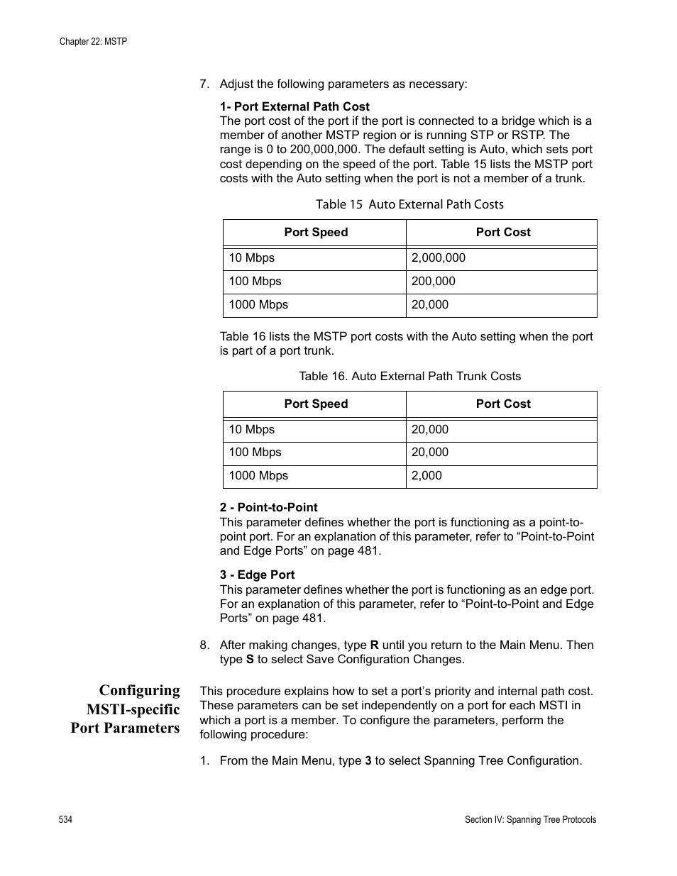 Configuring msti-specific port parameters | Allied Telesis AT-S63 User Manual | Page 534 / 822