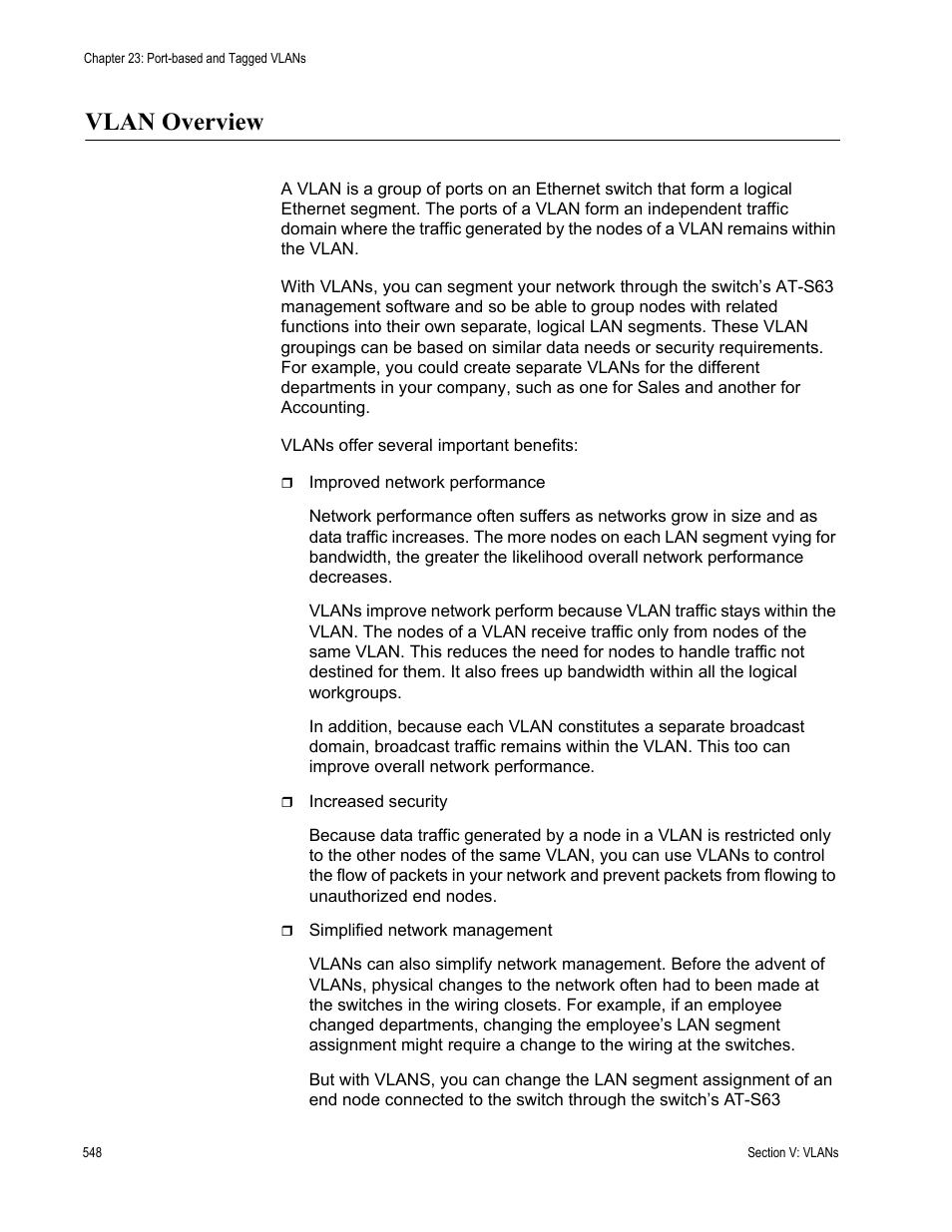 Vlan overview | Allied Telesis AT-S63 User Manual | Page 548 / 822
