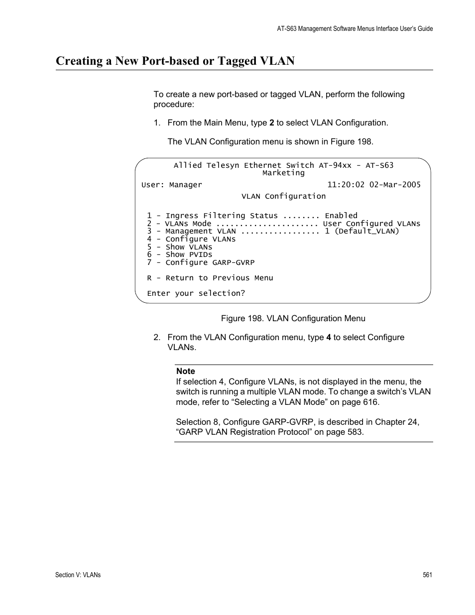Creating a new port-based or tagged vlan | Allied Telesis AT-S63 User Manual | Page 561 / 822