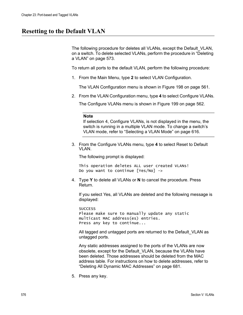 Resetting to the default vlan | Allied Telesis AT-S63 User Manual | Page 576 / 822