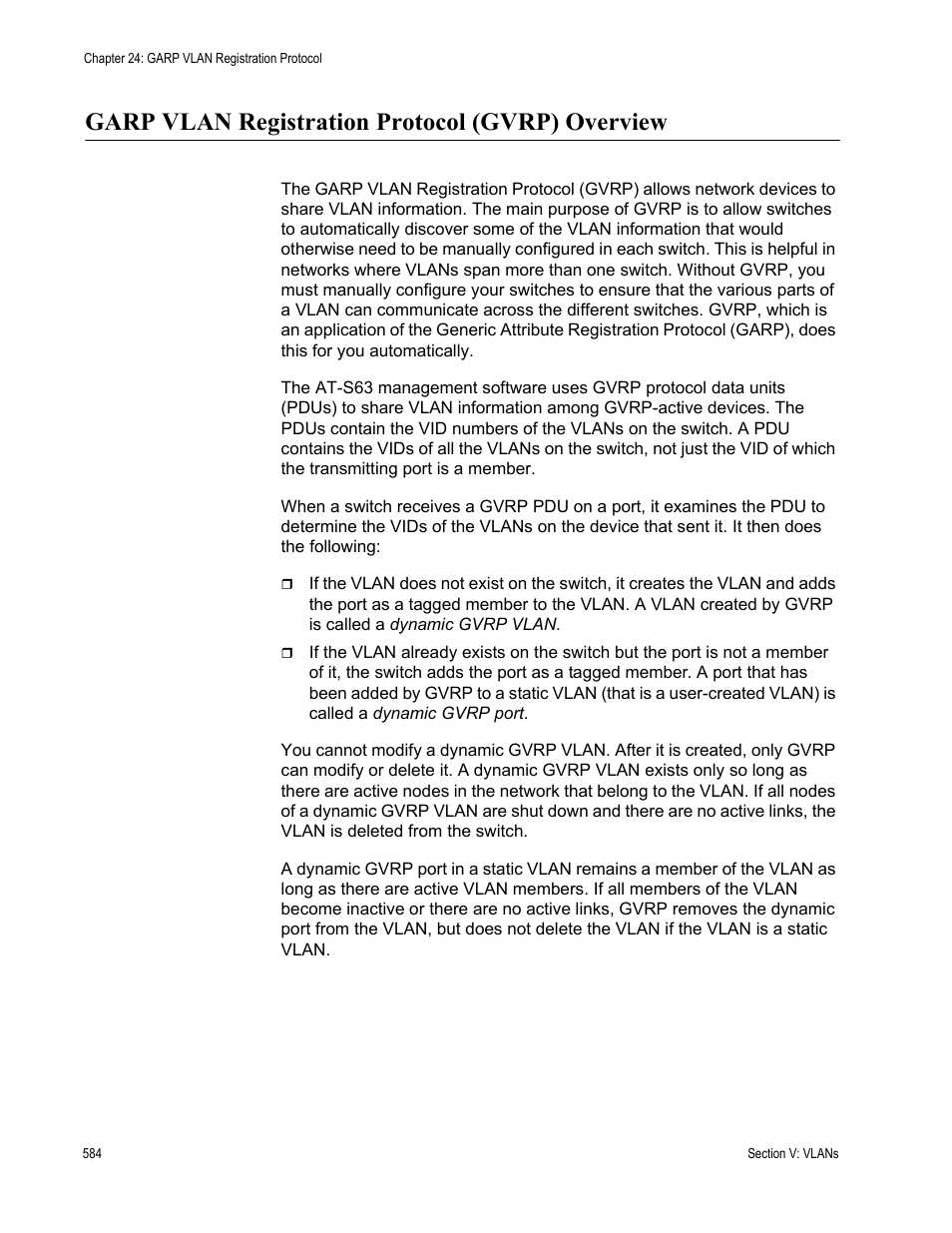 Garp vlan registration protocol (gvrp) overview | Allied Telesis AT-S63 User Manual | Page 584 / 822