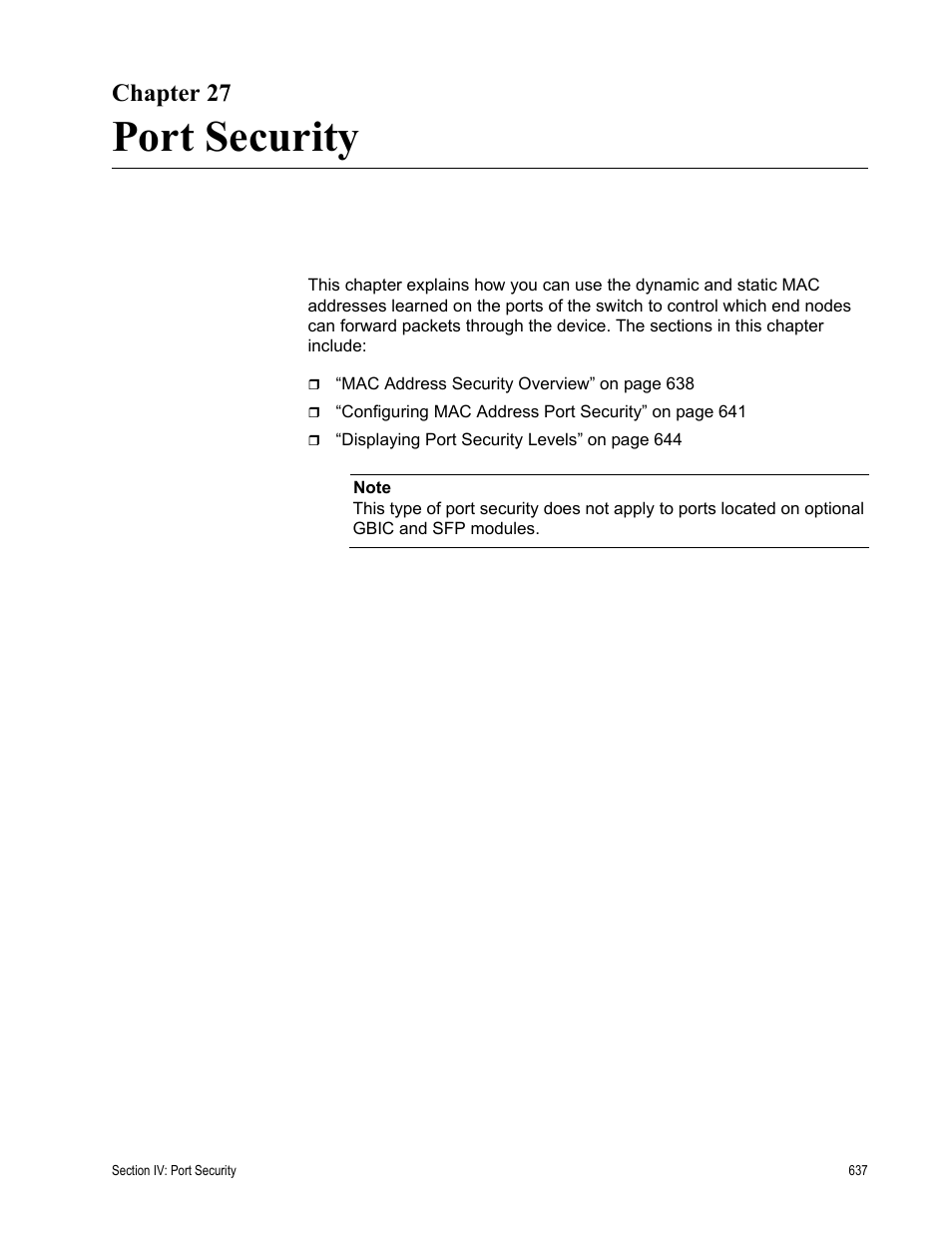 Chapter 27, Port security, Chapter 27: port security | Allied Telesis AT-S63 User Manual | Page 637 / 822