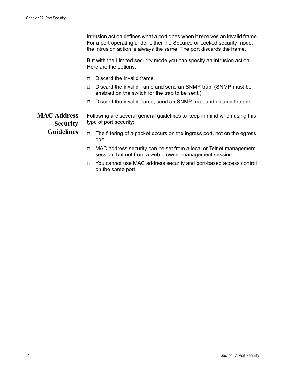 Mac address security guidelines | Allied Telesis AT-S63 User Manual | Page 640 / 822