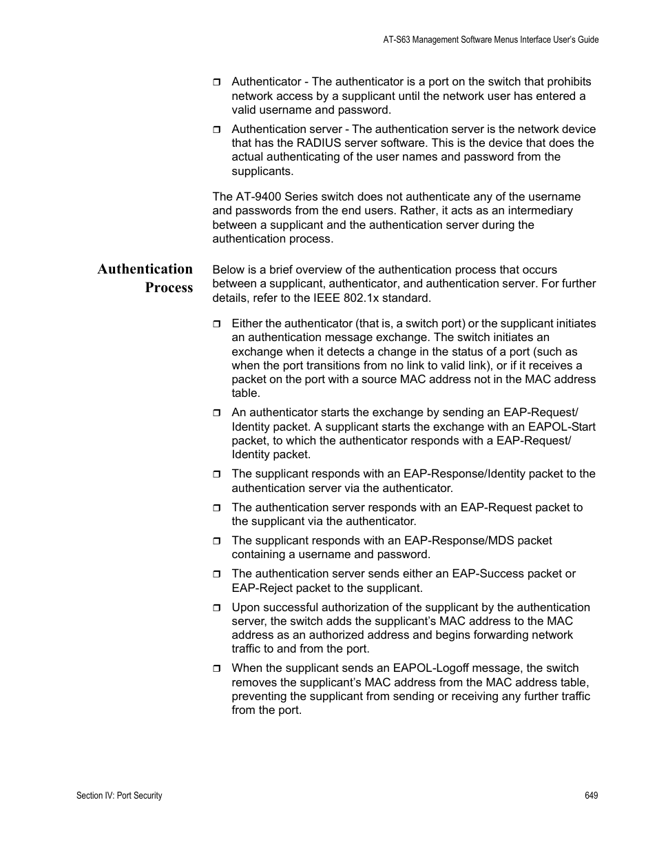 Authentication process | Allied Telesis AT-S63 User Manual | Page 649 / 822