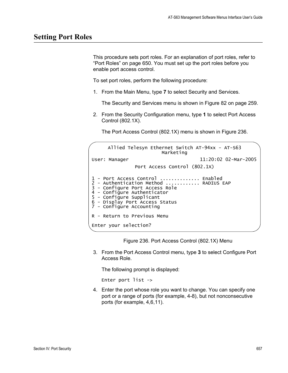 Setting port roles | Allied Telesis AT-S63 User Manual | Page 657 / 822