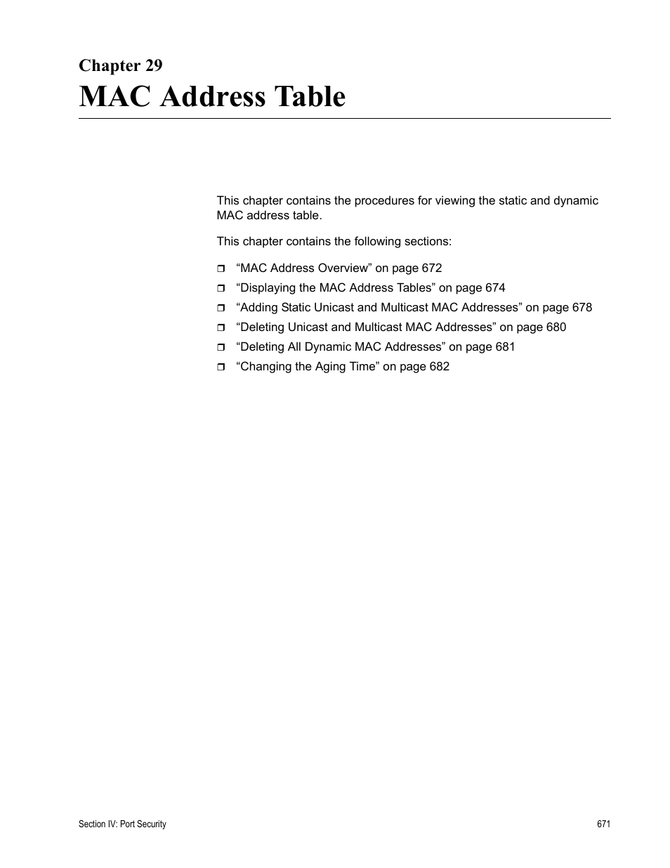 Chapter 29, Mac address table | Allied Telesis AT-S63 User Manual | Page 671 / 822