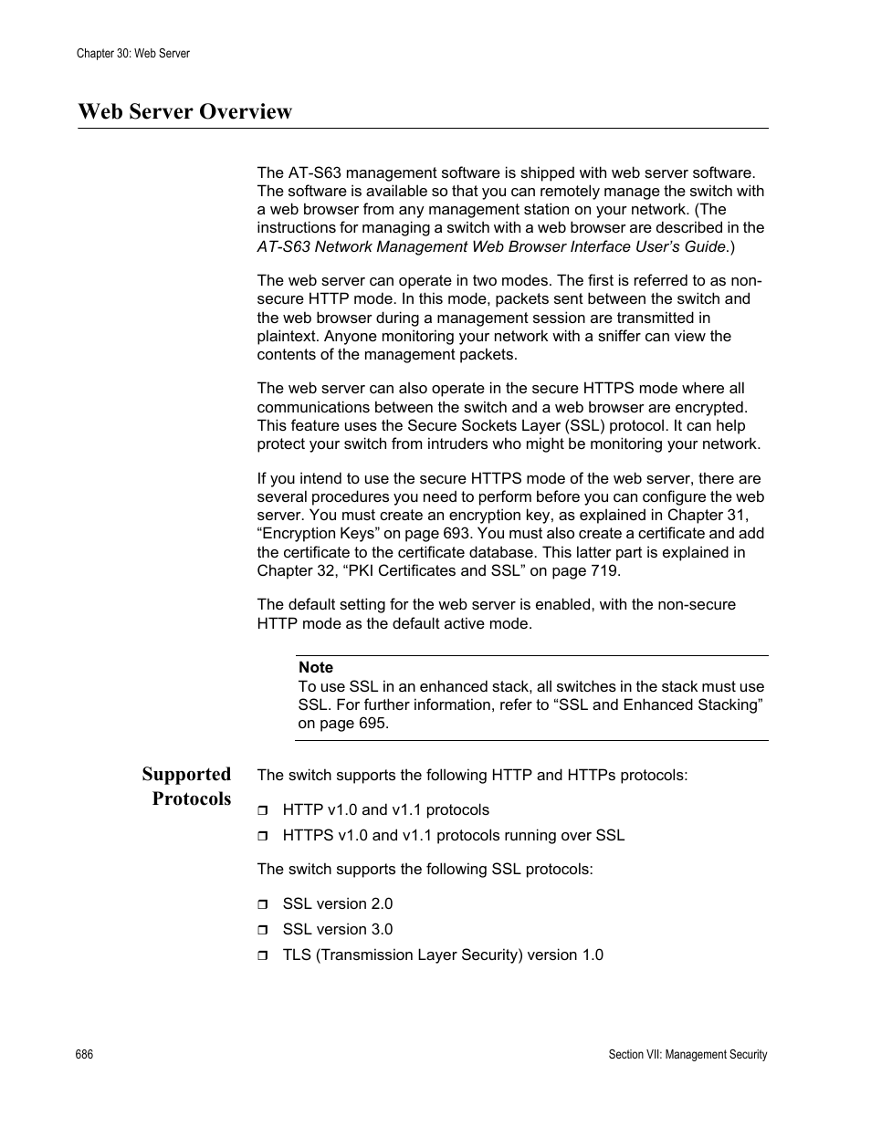 Web server overview, Supported protocols | Allied Telesis AT-S63 User Manual | Page 686 / 822