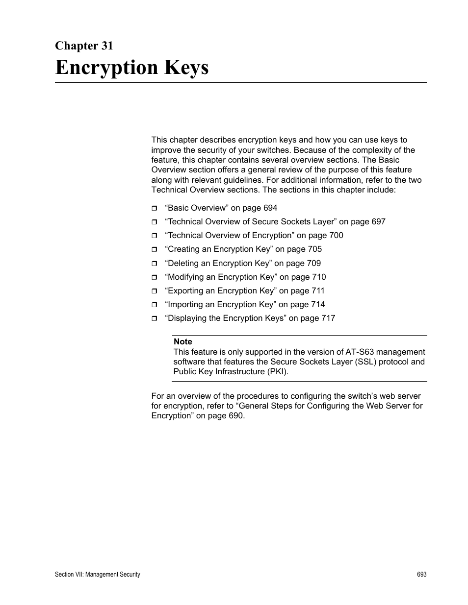 Chapter 31, Encryption keys | Allied Telesis AT-S63 User Manual | Page 693 / 822