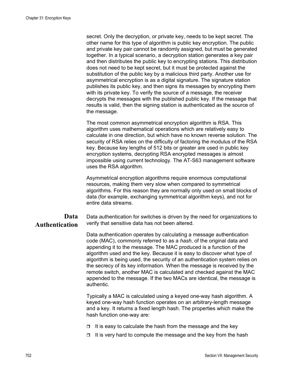 Data authentication | Allied Telesis AT-S63 User Manual | Page 702 / 822