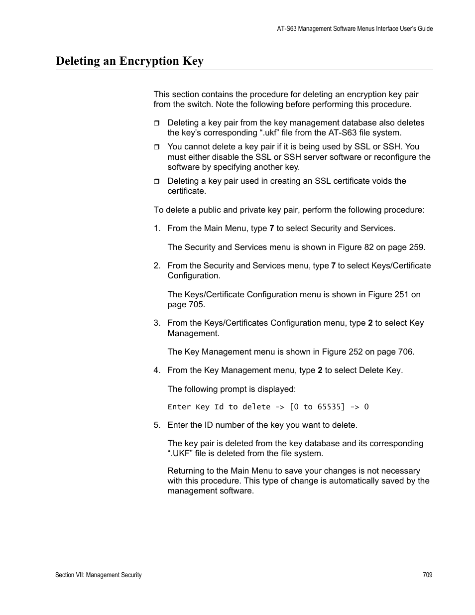 Deleting an encryption key | Allied Telesis AT-S63 User Manual | Page 709 / 822