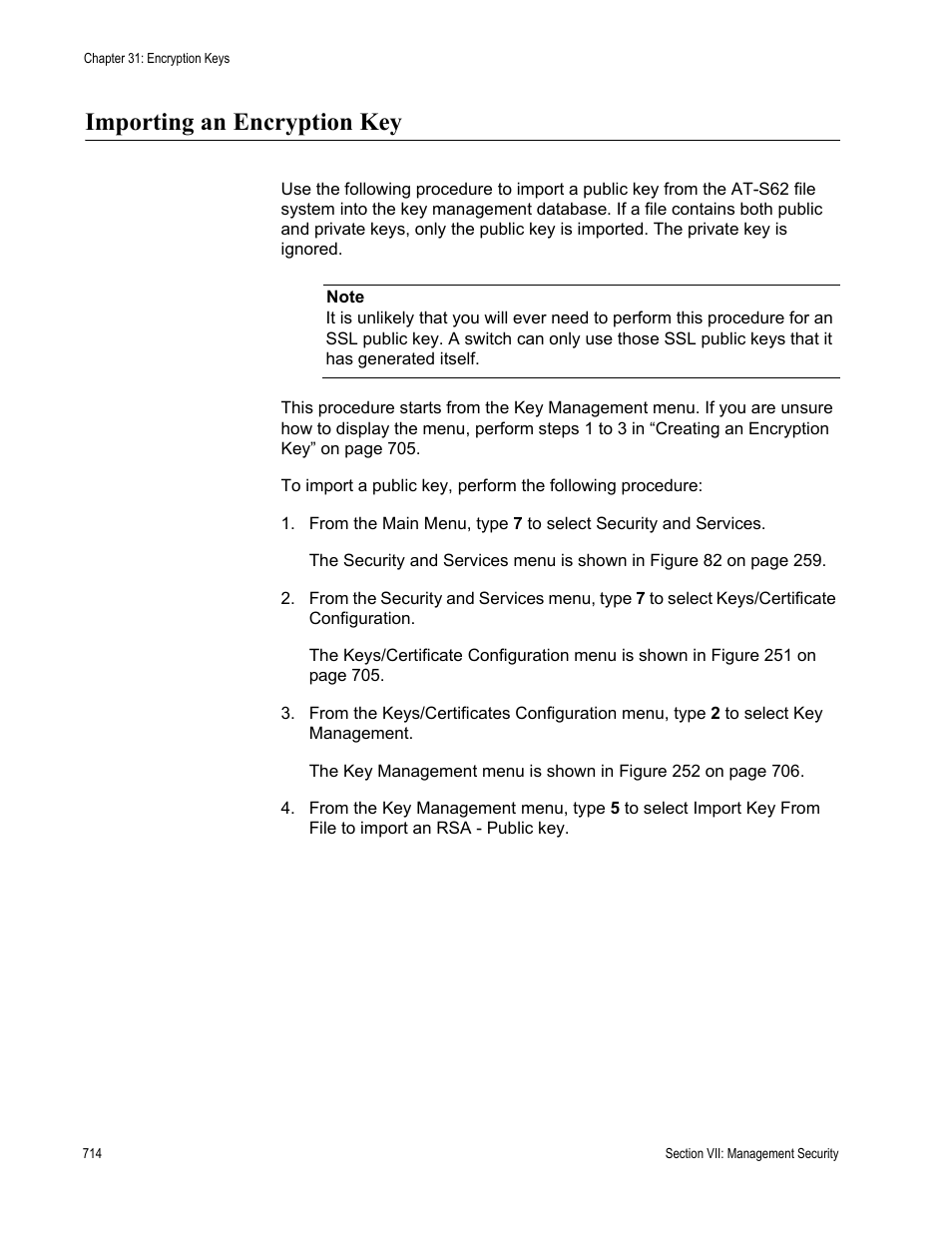 Importing an encryption key | Allied Telesis AT-S63 User Manual | Page 714 / 822