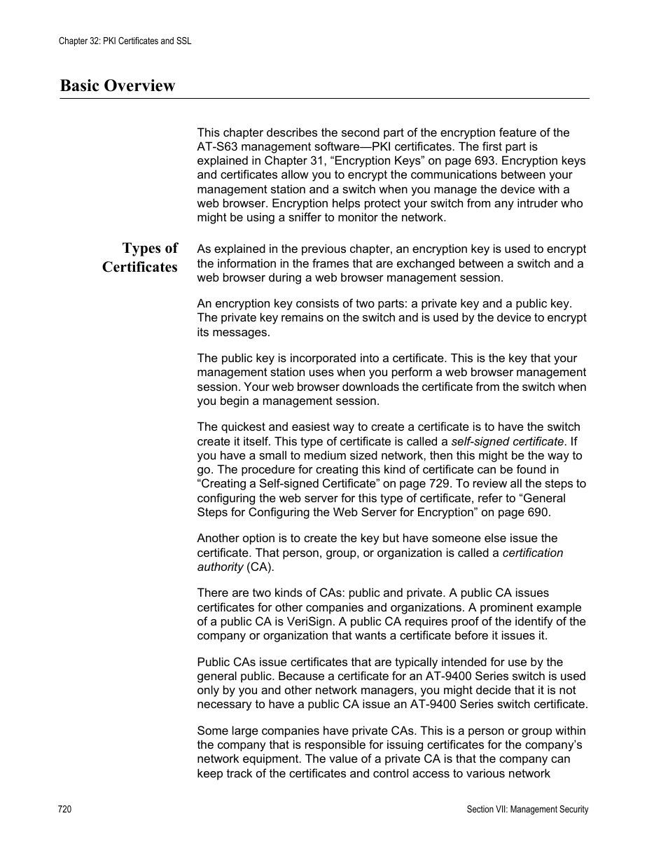 Basic overview, Types of certificates | Allied Telesis AT-S63 User Manual | Page 720 / 822