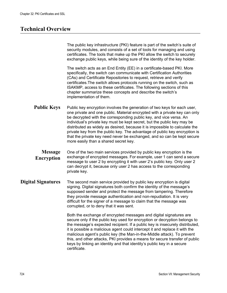 Technical overview, Public keys, Message encryption | Digital signatures, Public keys message encryption digital signatures | Allied Telesis AT-S63 User Manual | Page 724 / 822