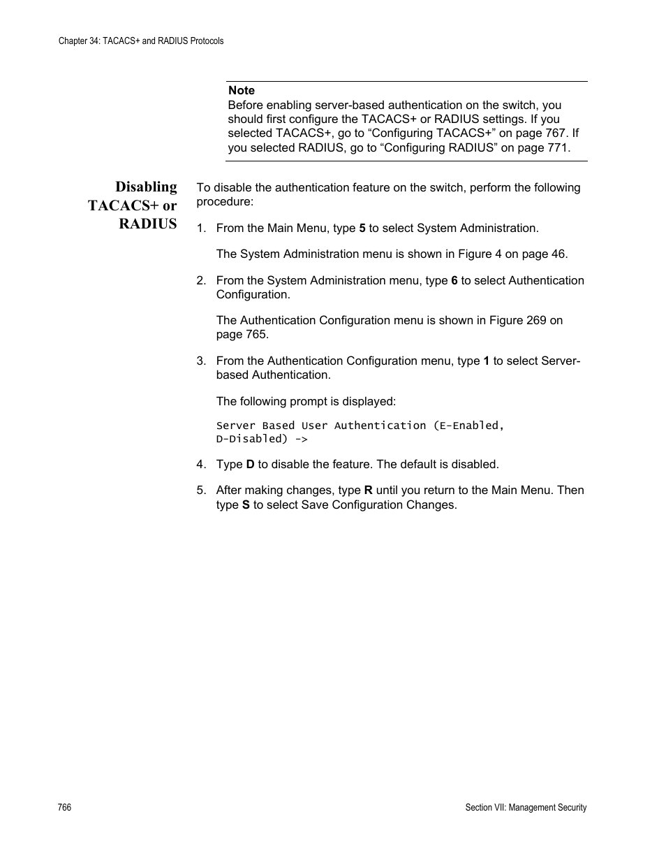 Disabling tacacs+ or radius | Allied Telesis AT-S63 User Manual | Page 766 / 822