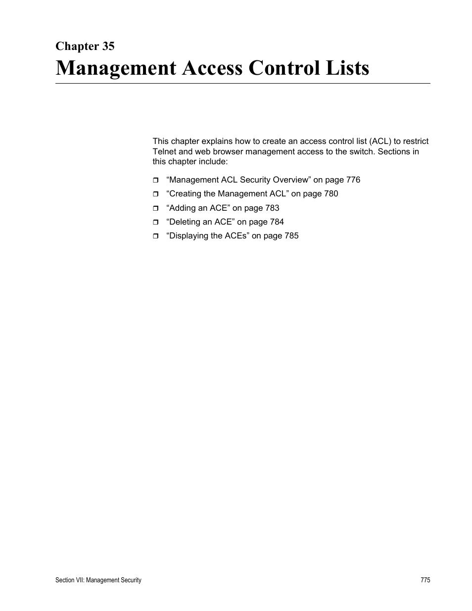 Chapter 35, Management access control lists | Allied Telesis AT-S63 User Manual | Page 775 / 822