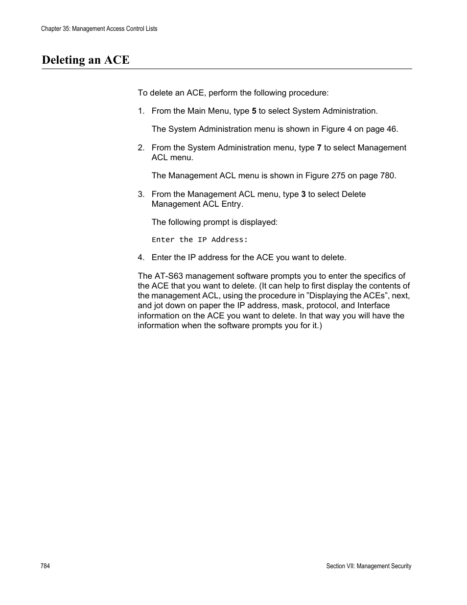 Deleting an ace | Allied Telesis AT-S63 User Manual | Page 784 / 822