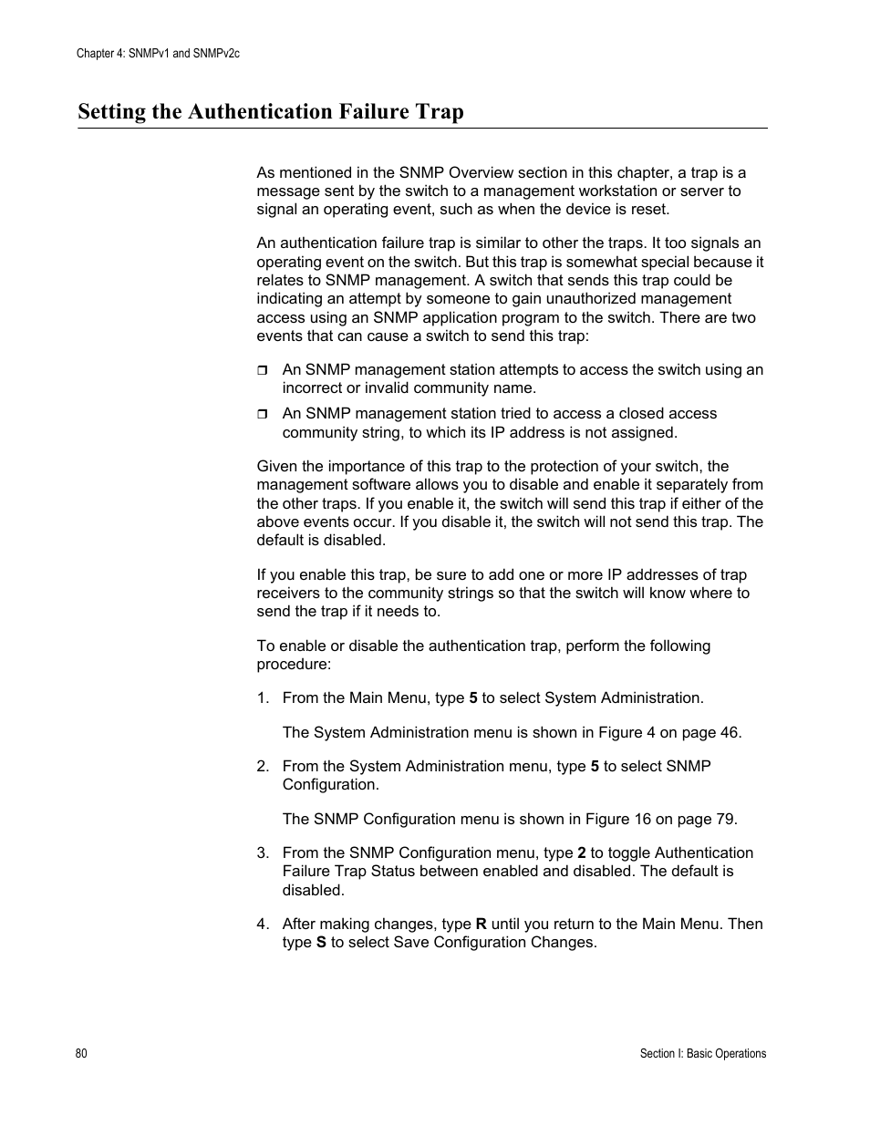 Setting the authentication failure trap | Allied Telesis AT-S63 User Manual | Page 80 / 822