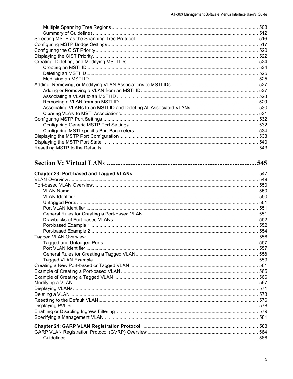 Allied Telesis AT-S63 User Manual | Page 9 / 822
