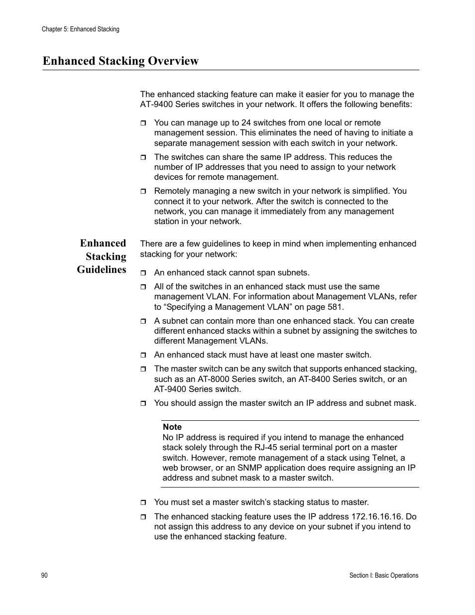 Enhanced stacking overview, Enhanced stacking guidelines | Allied Telesis AT-S63 User Manual | Page 90 / 822