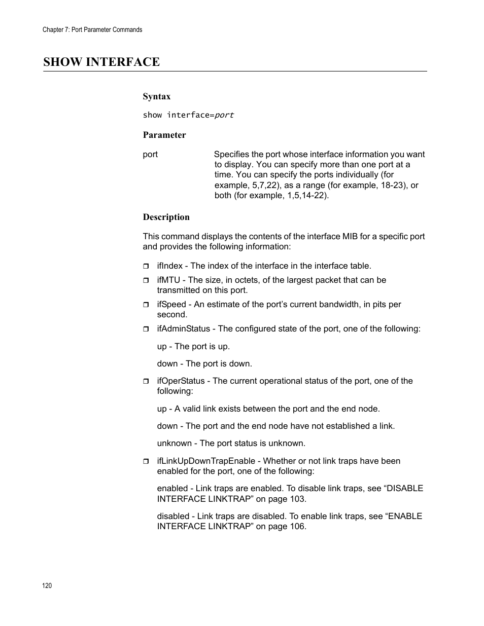 Show interface, Syntax, Parameter | Description | Allied Telesis AT-S63 User Manual | Page 120 / 562