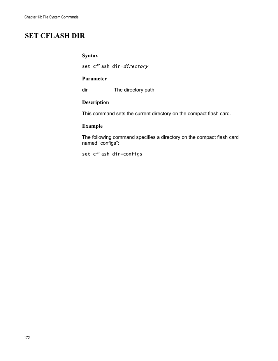 Set cflash dir, Syntax, Parameter | Description, Example | Allied Telesis AT-S63 User Manual | Page 172 / 562