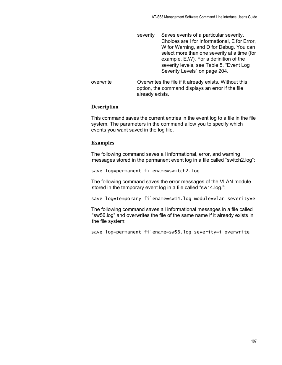 Description, Examples | Allied Telesis AT-S63 User Manual | Page 197 / 562