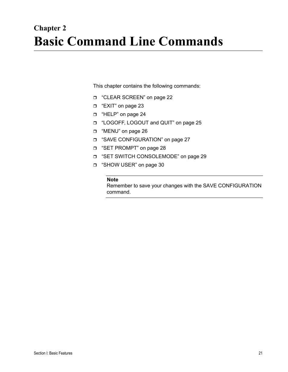 Chapter 2, Basic command line commands | Allied Telesis AT-S63 User Manual | Page 21 / 562