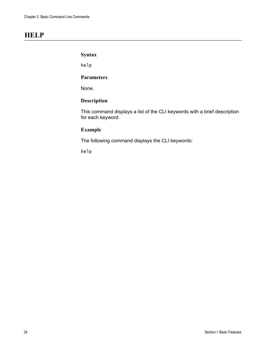 Help, Syntax, Parameters | Description, Example | Allied Telesis AT-S63 User Manual | Page 24 / 562