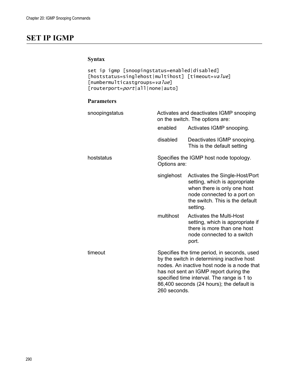 Set ip igmp, Syntax, Parameters | Allied Telesis AT-S63 User Manual | Page 290 / 562