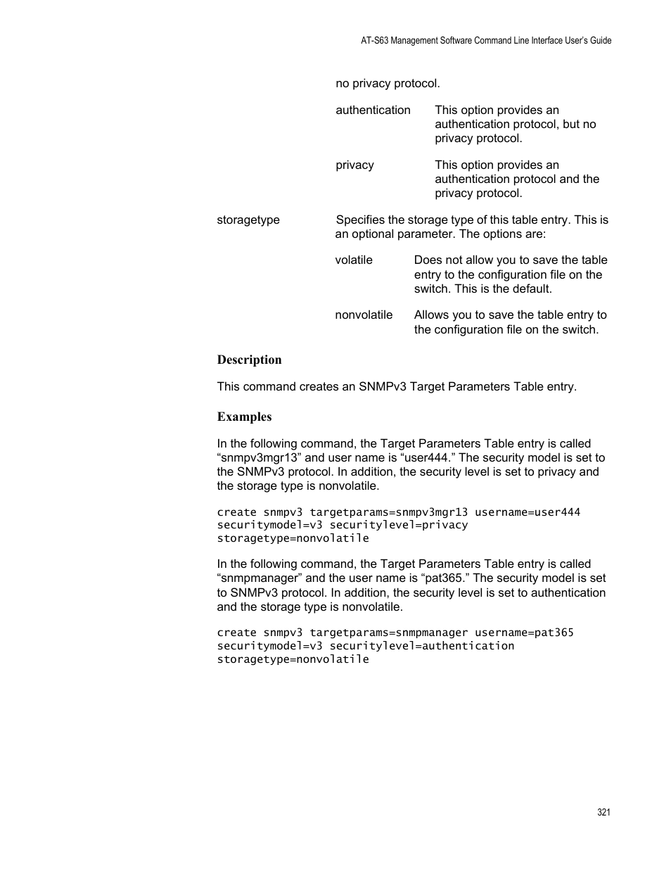 Description, Examples | Allied Telesis AT-S63 User Manual | Page 321 / 562