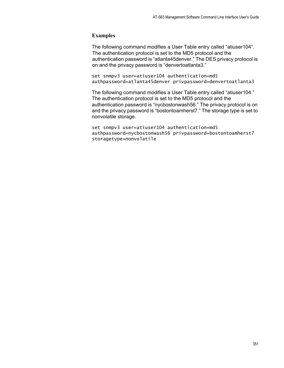 Examples | Allied Telesis AT-S63 User Manual | Page 351 / 562