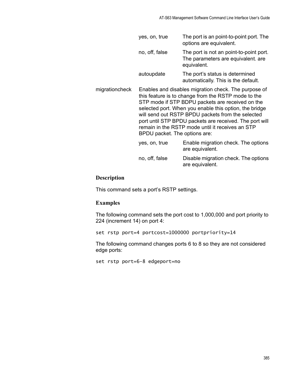 Description, Examples | Allied Telesis AT-S63 User Manual | Page 385 / 562