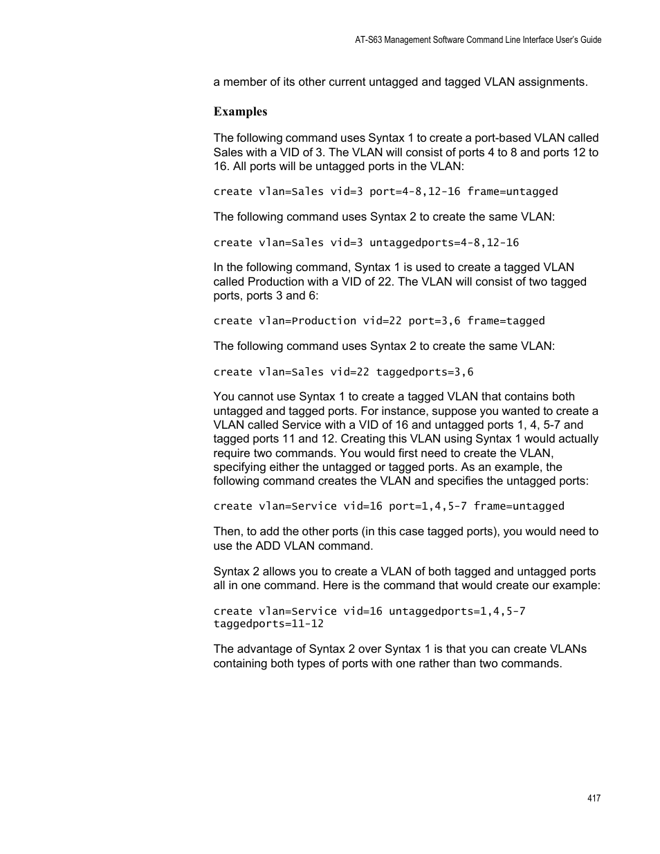 Examples | Allied Telesis AT-S63 User Manual | Page 417 / 562