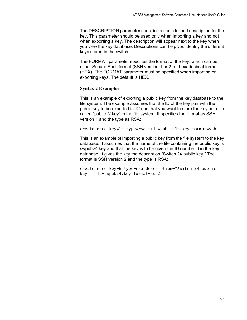 Syntax 2 examples | Allied Telesis AT-S63 User Manual | Page 501 / 562